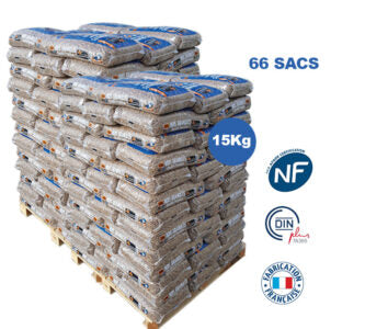 Pellets de madera premium Woodstock (DIN+/NF) – Palé de 66 sacos (990 kg)